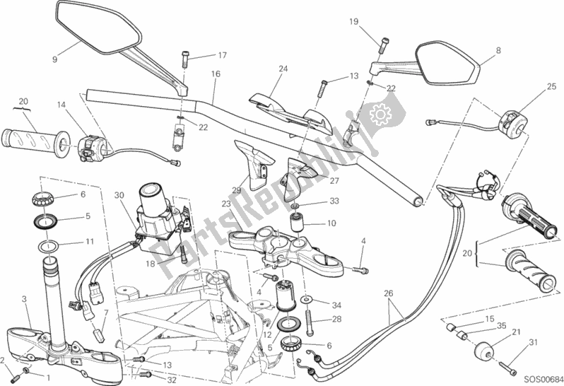 Alle onderdelen voor de Stuur van de Ducati Diavel 1200 2012