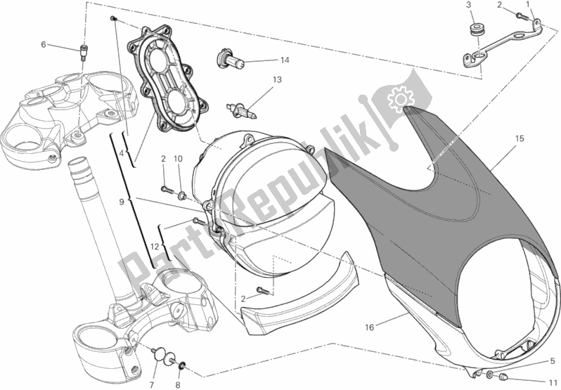 All parts for the Headlight of the Ducati Diavel 1200 2012