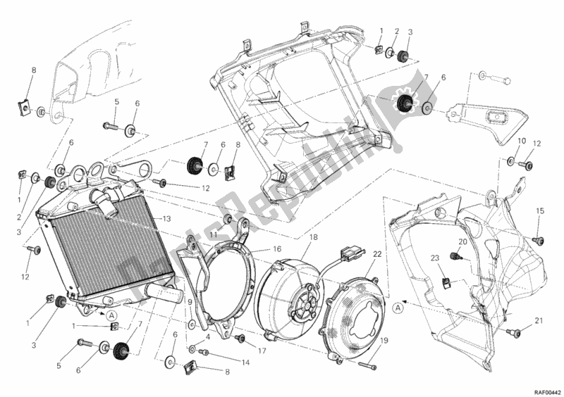 Alle onderdelen voor de Radiator, Water, Rechts van de Ducati Diavel 1200 2012