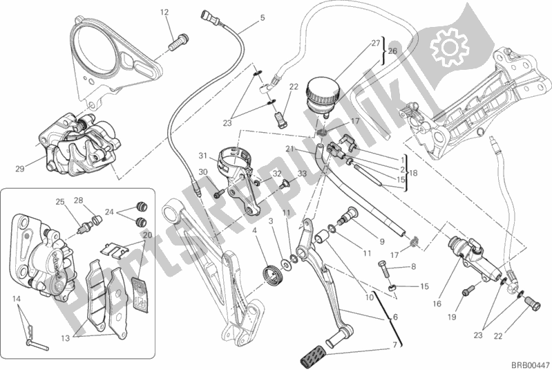 Alle onderdelen voor de Remsysteem Achter van de Ducati Diavel 1200 2012