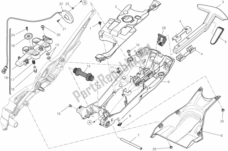 Alle onderdelen voor de Achterframe Comp. Van de Ducati Diavel 1200 2012