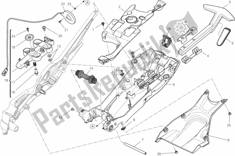 Alle onderdelen voor de Achterframe Comp. Van de Ducati Diavel 1200 2012