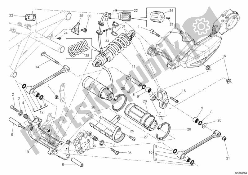 Alle onderdelen voor de Schokdemper Achter van de Ducati Diavel 1200 2012