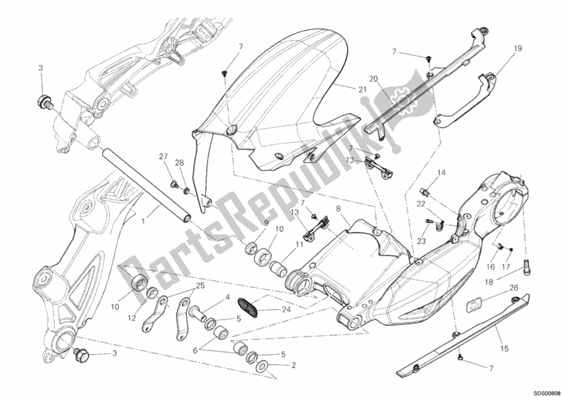 Alle onderdelen voor de Zwenkarm van de Ducati Diavel 1200 2012