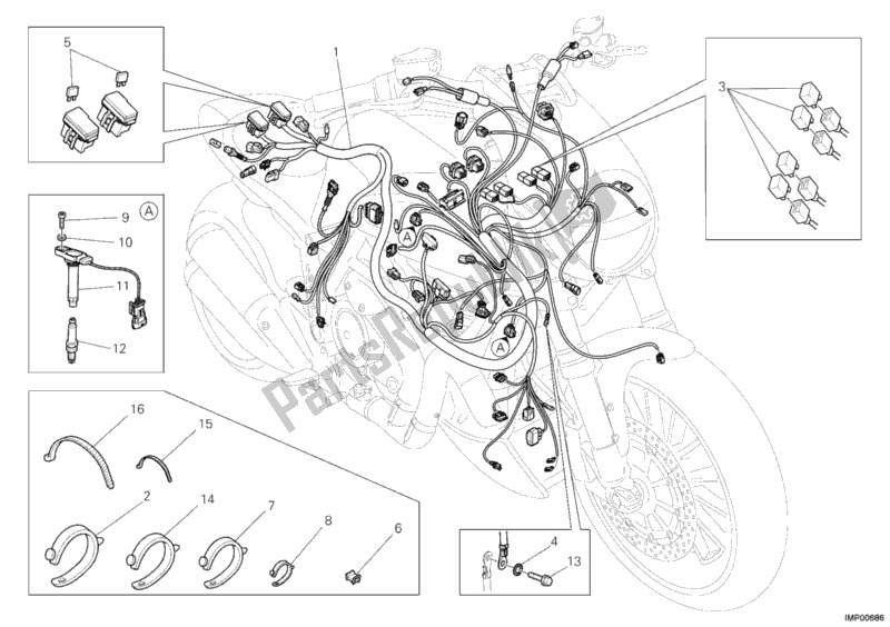 Alle onderdelen voor de Kabelboom van de Ducati Diavel 1200 2012