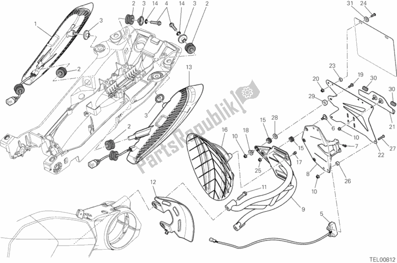 Todas las partes para 27a - Soporte De Matrícula - Luz Trasera de Ducati Diavel 1200 2013