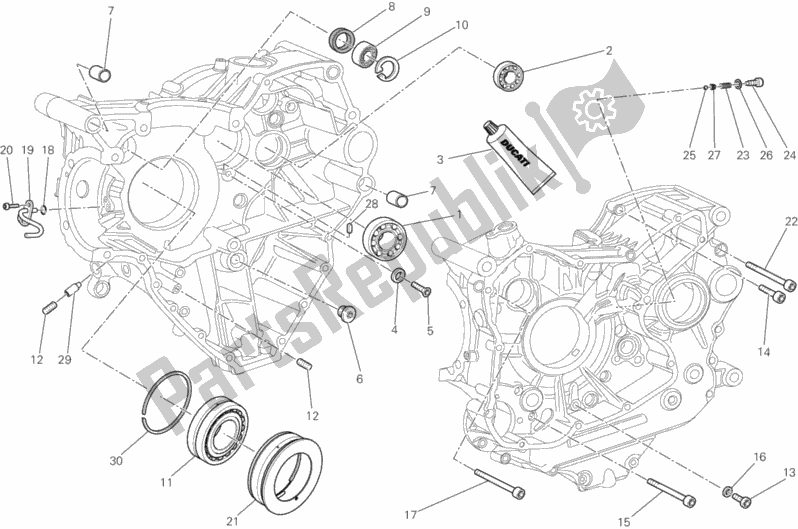 All parts for the Crankcase Bearings of the Ducati Diavel 1200 2013