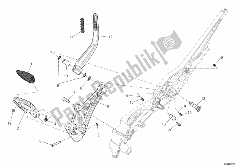 Todas as partes de Apoios Para Os Pés, Certo do Ducati Diavel 1200 2013