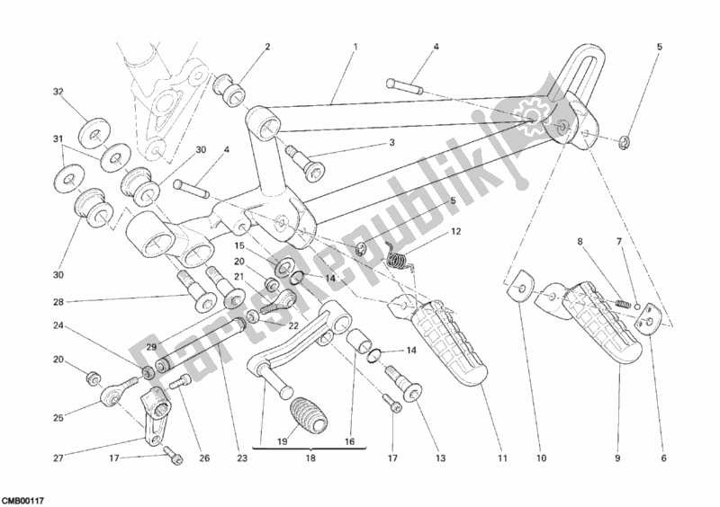 All parts for the Footrests, Left of the Ducati Sportclassic GT 1000 2007