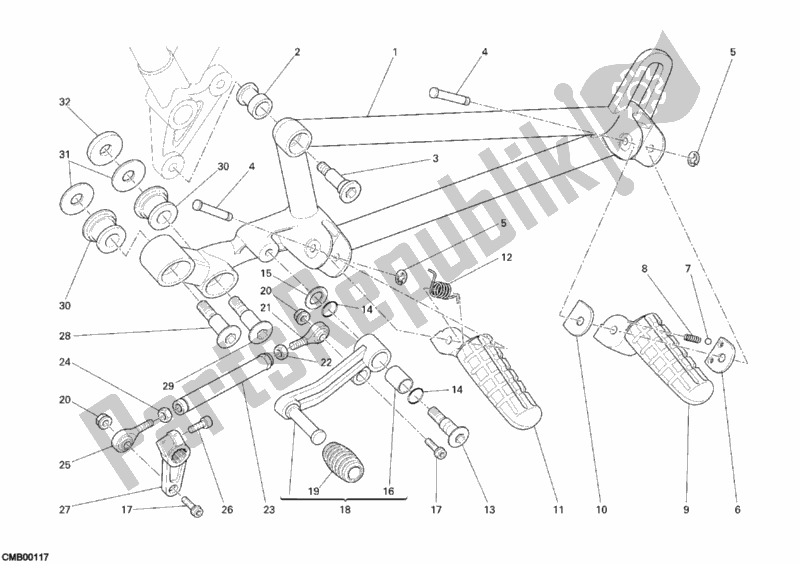 Tutte le parti per il Poggiapiedi, A Sinistra del Ducati Sportclassic GT 1000 2009