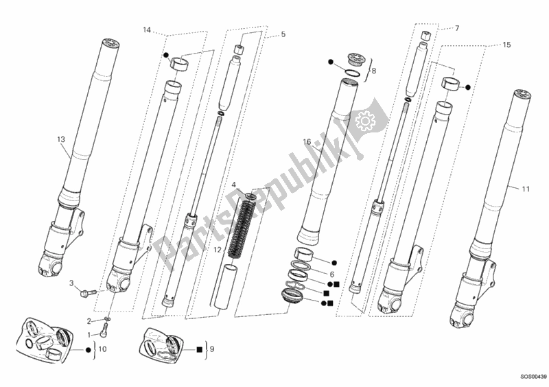 Tutte le parti per il Forcella Anteriore del Ducati Sportclassic GT 1000 2010