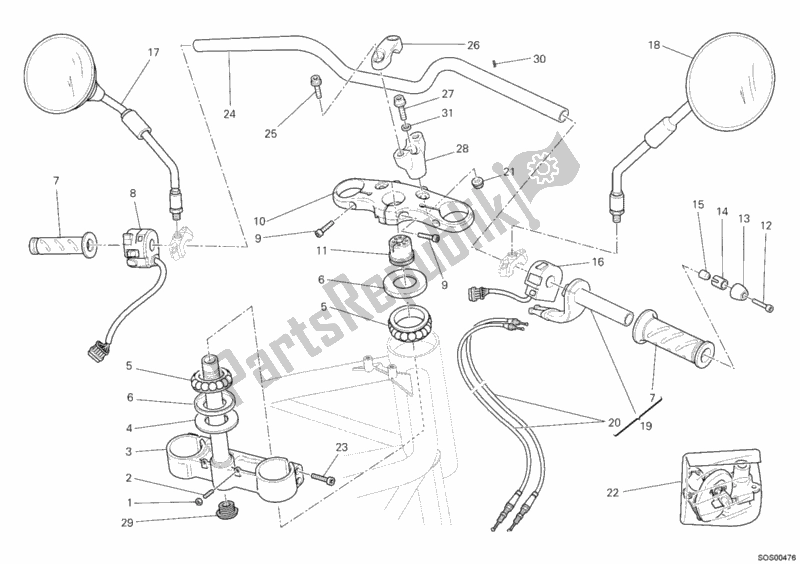 Tutte le parti per il Manubrio del Ducati Sportclassic GT 1000 2010