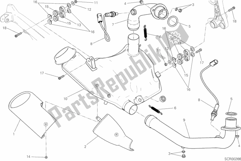 Todas las partes para Sistema De Escape de Ducati Scrambler Hashtag 803 2018