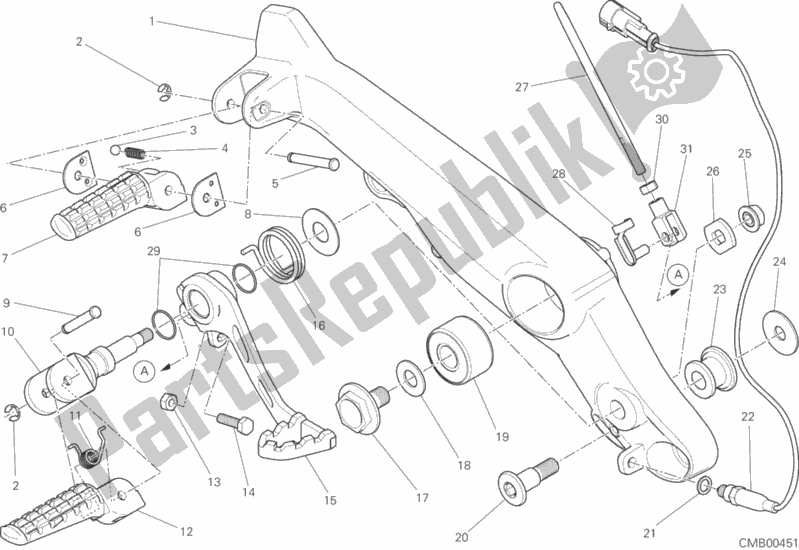 All parts for the Footrests, Right of the Ducati Scrambler Hashtag 803 2018