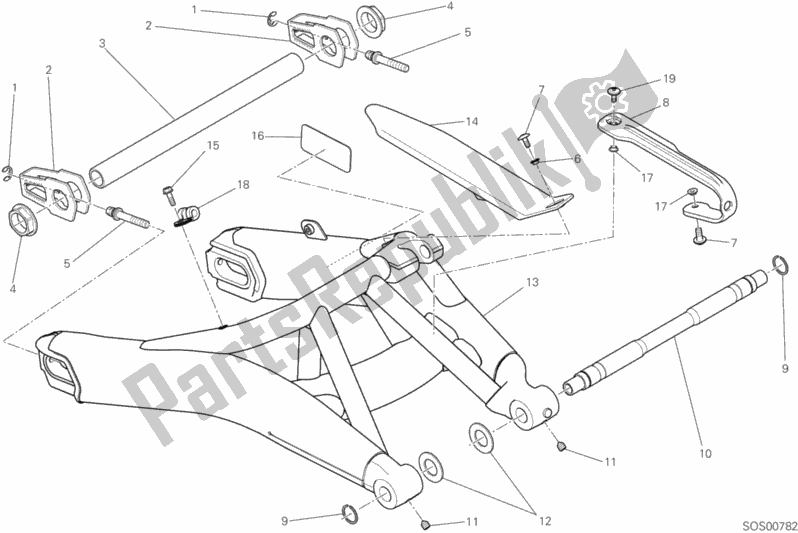 All parts for the Forcellone Posteriore of the Ducati Scrambler Hashtag 803 2018