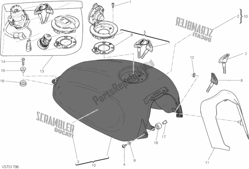 Todas las partes para Depósito De Combustible de Ducati Scrambler Hashtag 803 2018