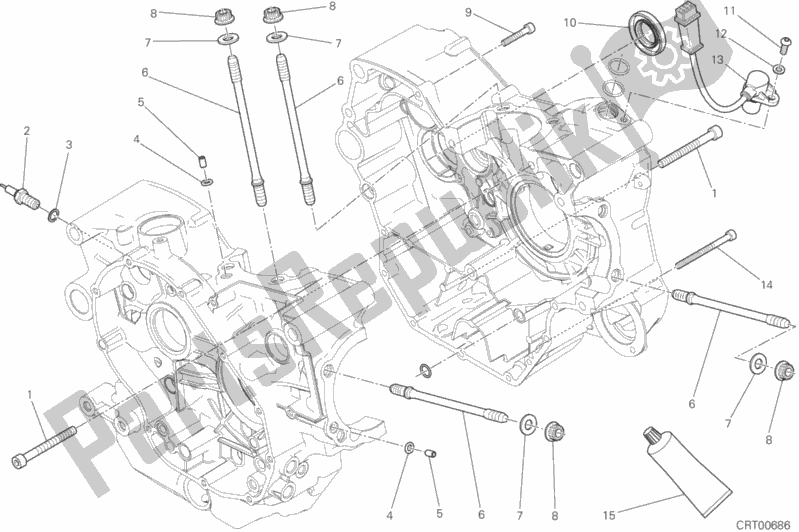 All parts for the Half-crankcases Pair of the Ducati Scrambler Hashtag 803 2018