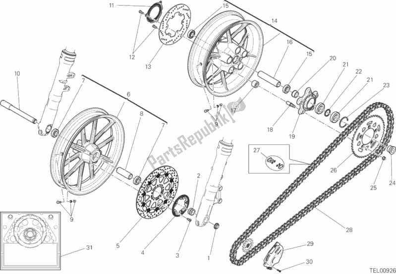 All parts for the Ruota Anteriore E Posteriore of the Ducati Scrambler Hashtag 803 2018