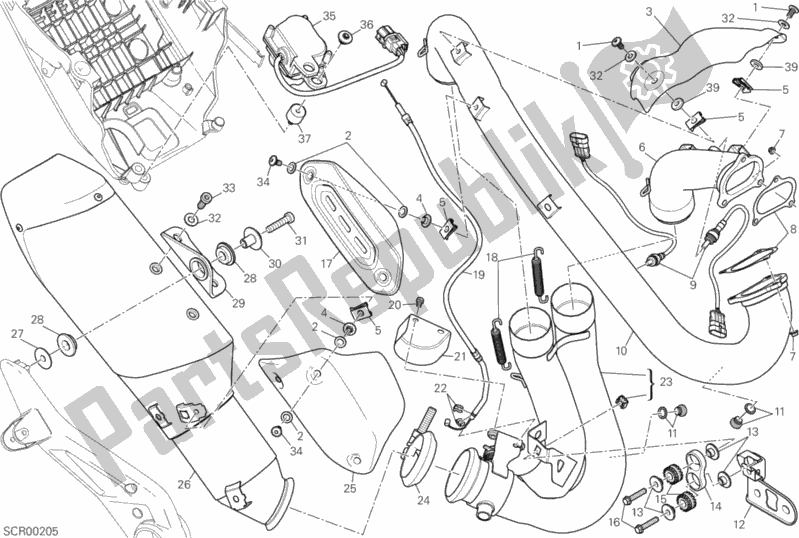 All parts for the Exhaust System of the Ducati Hypermotard 821 2013