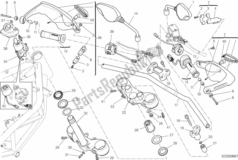Todas as partes de Guiador E Controles do Ducati Hypermotard 821 2013