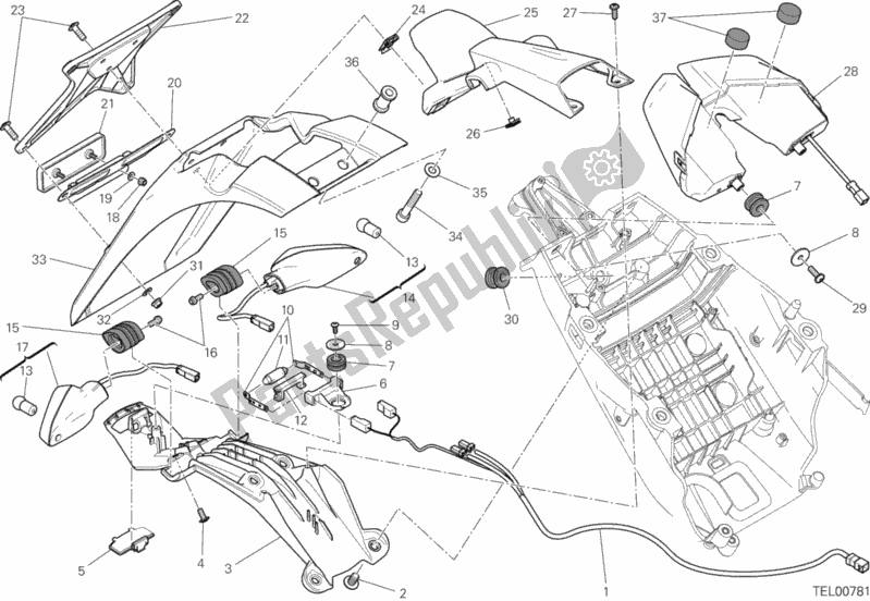 Tutte le parti per il Portatarga - Fanale Posteriore - (aus) del Ducati Hypermotard 821 2013