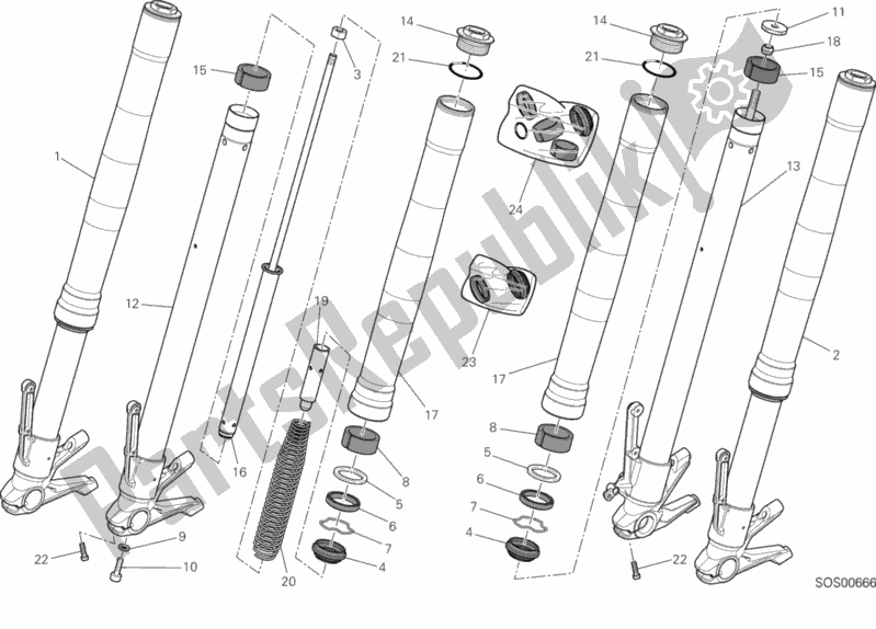 Todas as partes de Garfo Dianteiro do Ducati Hypermotard 821 2014