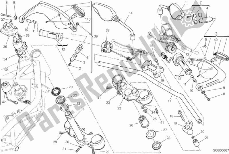 Todas as partes de Guiador E Controles do Ducati Hypermotard 821 2014