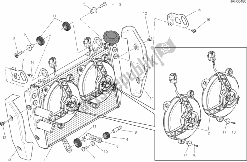 Todas as partes de Refrigerador De água do Ducati Hypermotard 821 2014
