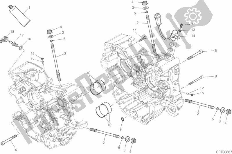 Alle onderdelen voor de 10a - Paar Halve Carters van de Ducati Hypermotard 821 2015