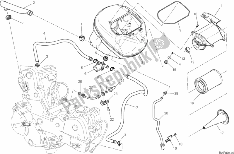 Alle onderdelen voor de Luchtinlaat - Olie-ontluchter van de Ducati Hypermotard 821 2015