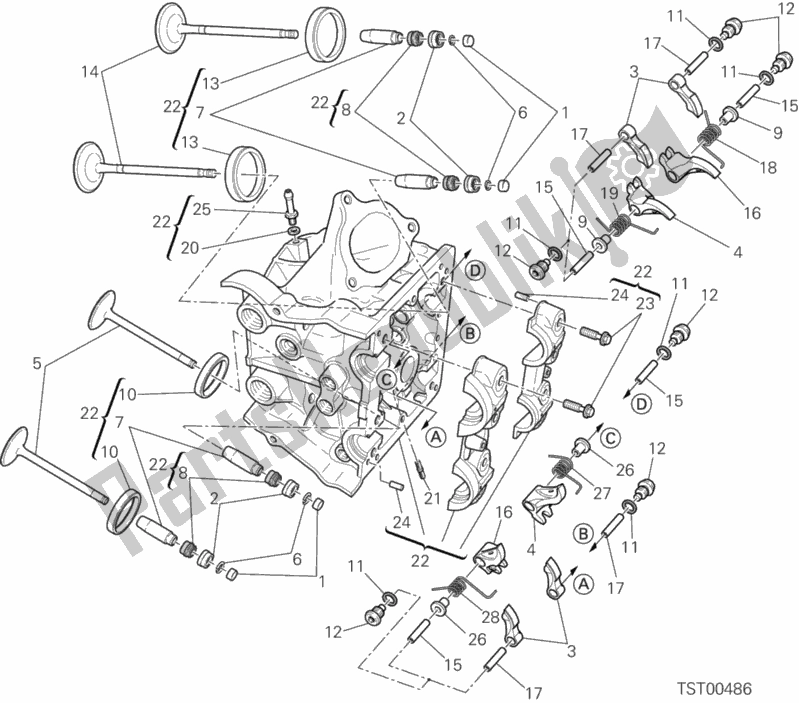 Alle onderdelen voor de Horizontale Kop van de Ducati Hypermotard 821 2015