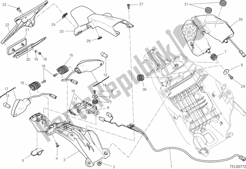 Toutes les pièces pour le Support De Plaque D'immatriculation - Feu Arrière du Ducati Hypermotard 821 2015
