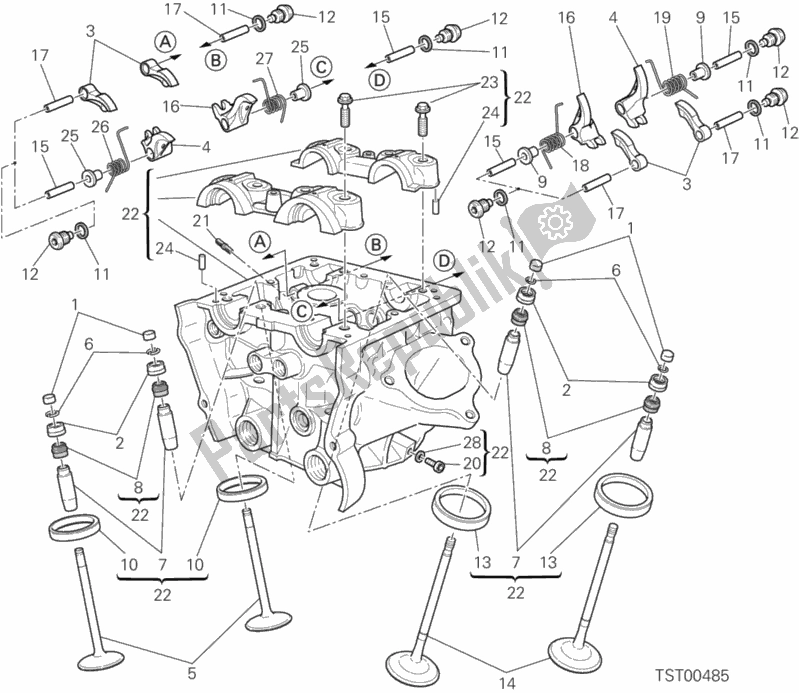 Alle onderdelen voor de Verticale Kop van de Ducati Hypermotard 821 2015