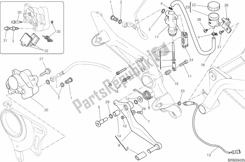 Alle onderdelen voor de Achter Remsysteem van de Ducati Hypermotard Hyperstrada 821 2013
