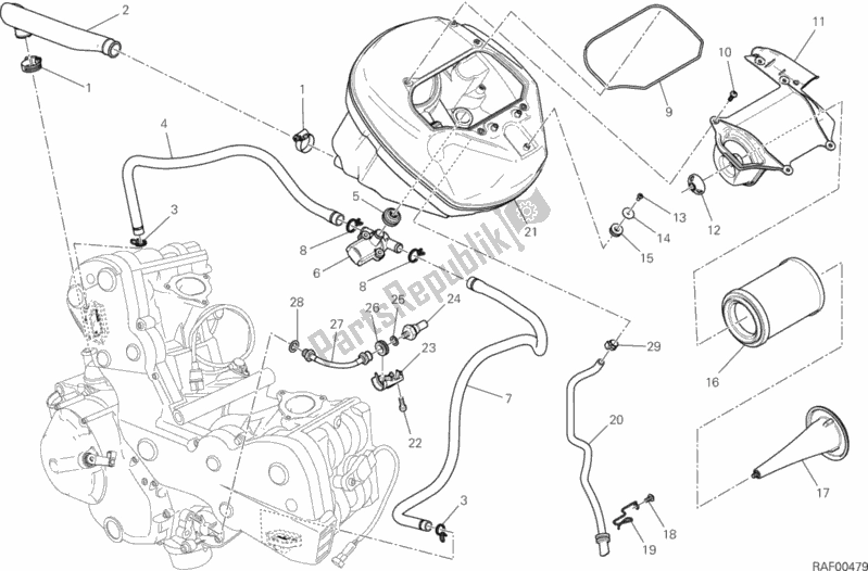 Alle onderdelen voor de Luchtinlaat - Olie-ontluchter van de Ducati Hypermotard Hyperstrada 821 2014