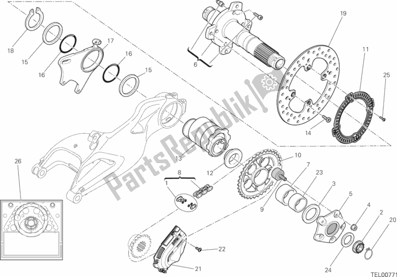 Todas as partes de Cubo, Roda Traseira do Ducati Hypermotard Hyperstrada 821 2014