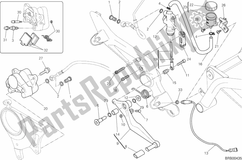 Alle onderdelen voor de Achter Remsysteem van de Ducati Hypermotard Hyperstrada 821 2014