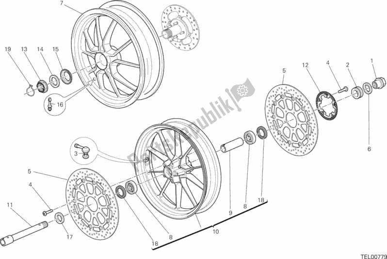 Todas as partes de Ruota Anteriore E Posteriore do Ducati Hypermotard Hyperstrada 821 2014