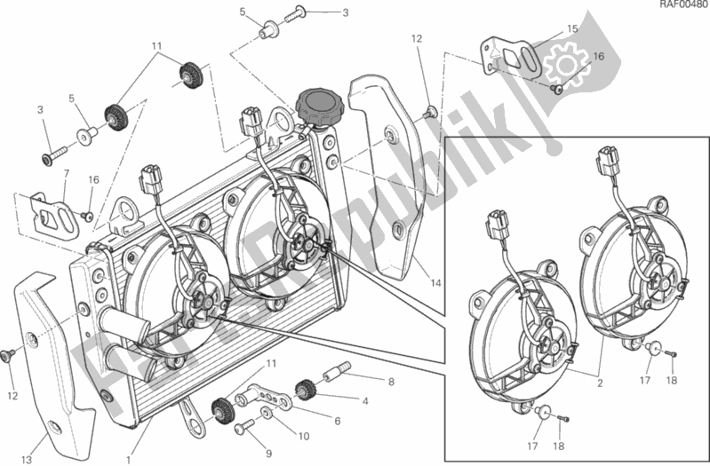 Alle onderdelen voor de Waterkoeler van de Ducati Hypermotard Hyperstrada 821 2014