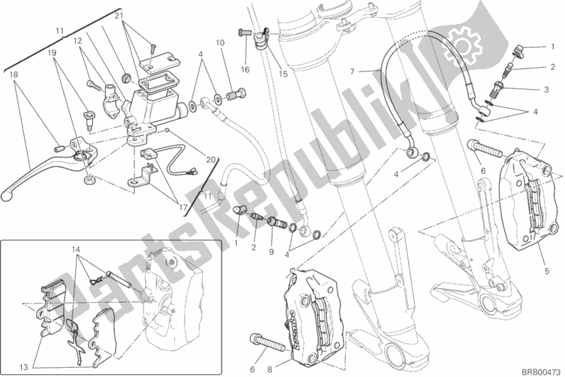 Tutte le parti per il Sistema Frenante Anteriore del Ducati Hypermotard Hyperstrada 821 2015