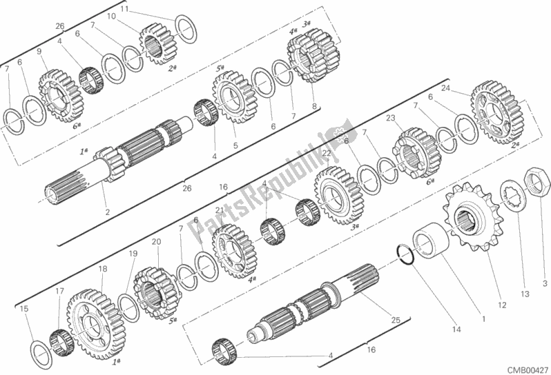 Alle onderdelen voor de Versnellingsbak van de Ducati Hypermotard Hyperstrada 821 2015
