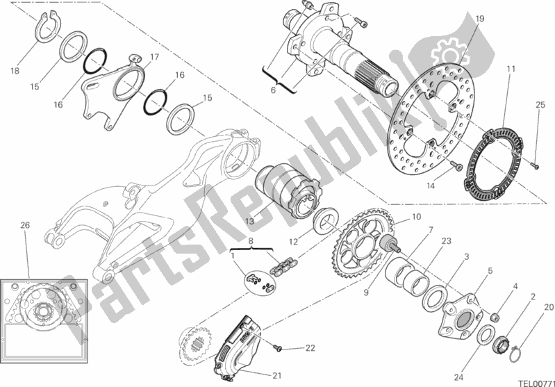 Tutte le parti per il Mozzo, Ruota Posteriore del Ducati Hypermotard Hyperstrada 821 2015