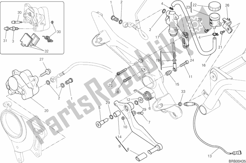 Alle onderdelen voor de Achter Remsysteem van de Ducati Hypermotard Hyperstrada 821 2015
