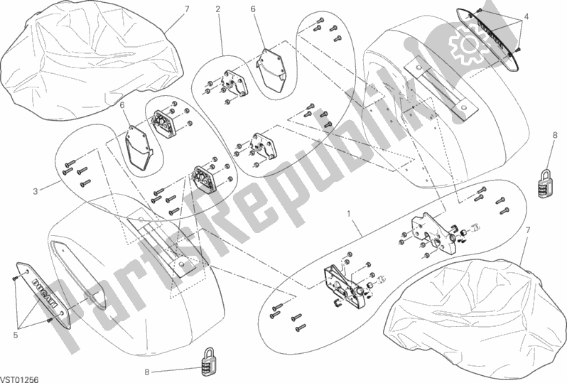 Alle onderdelen voor de Zijtassen (accessoires) van de Ducati Hypermotard Hyperstrada 821 2015