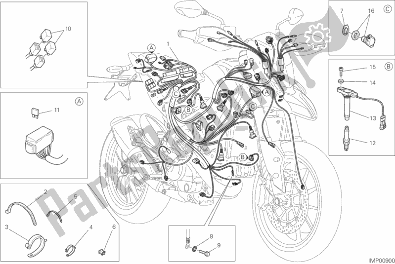 Alle onderdelen voor de Kabelboom van de Ducati Hypermotard Hyperstrada 821 2015