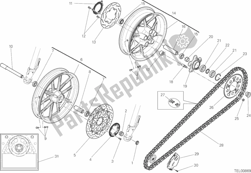 Alle onderdelen voor de Ruota Anteriore E Posteriore van de Ducati Scrambler Icon 803 2015