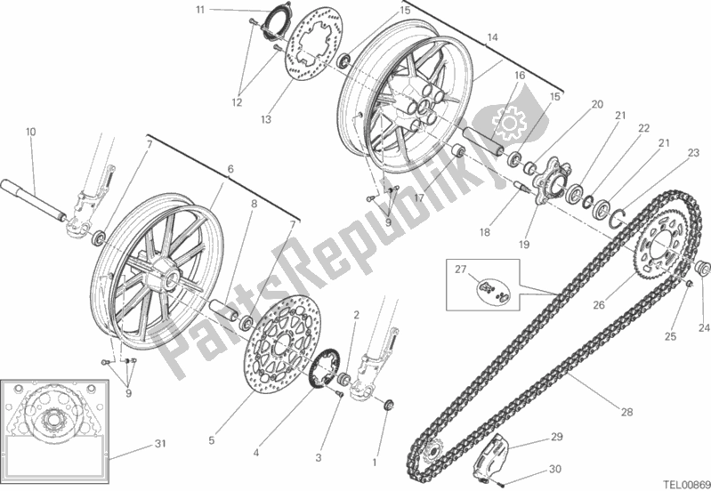 Alle onderdelen voor de Ruota Anteriore E Posteriore van de Ducati Scrambler Icon 803 2016