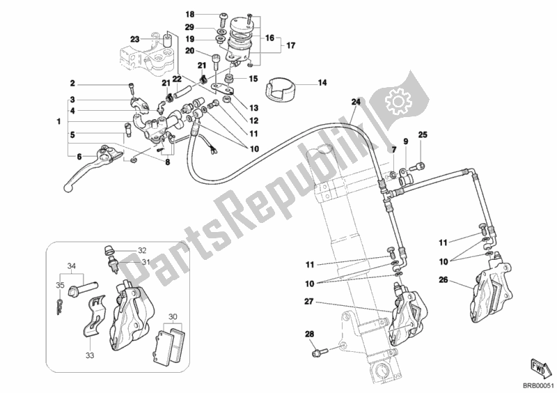 Tutte le parti per il Sistema Frenante Anteriore del Ducati Sportclassic MH 900 E 2001