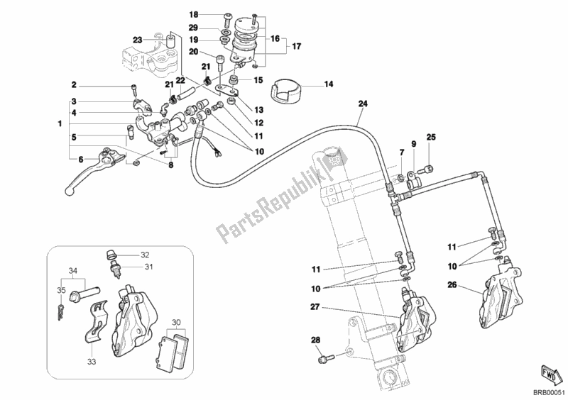 Tutte le parti per il Sistema Frenante Anteriore del Ducati Sportclassic MH 900 E 2001