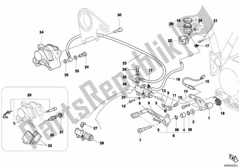Alle onderdelen voor de Achter Remsysteem van de Ducati Sportclassic MH 900 E 2001